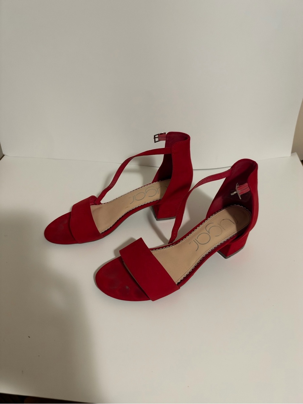 Sugar Red Block Heel Ankle Strap Sandals